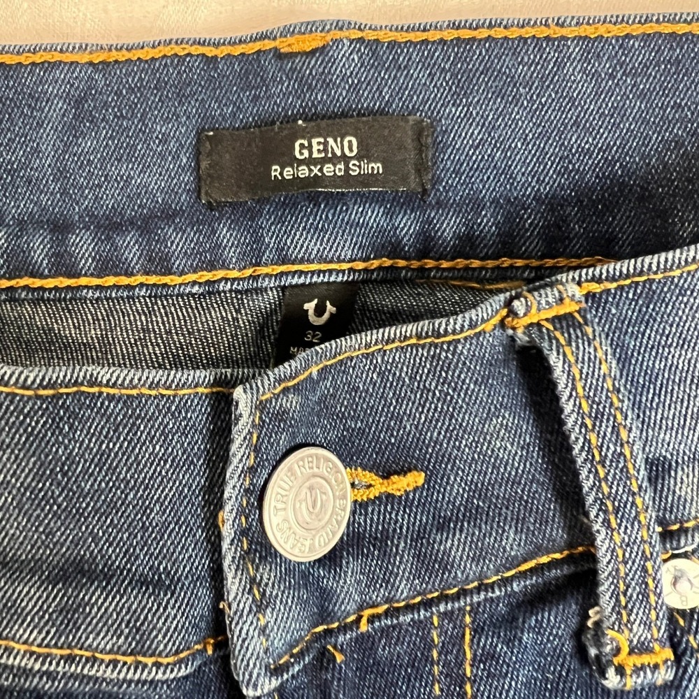 True Religion Geno Jeans Mens 32W Relaxed Slim Blue Wash‎ Denim Y2K Punk - Picture 3 of 13